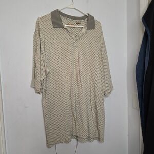Bobby Chan Mens XXL Silk Cotton‎ Blend Polo Shirt Cream Geometric Short Sleeve